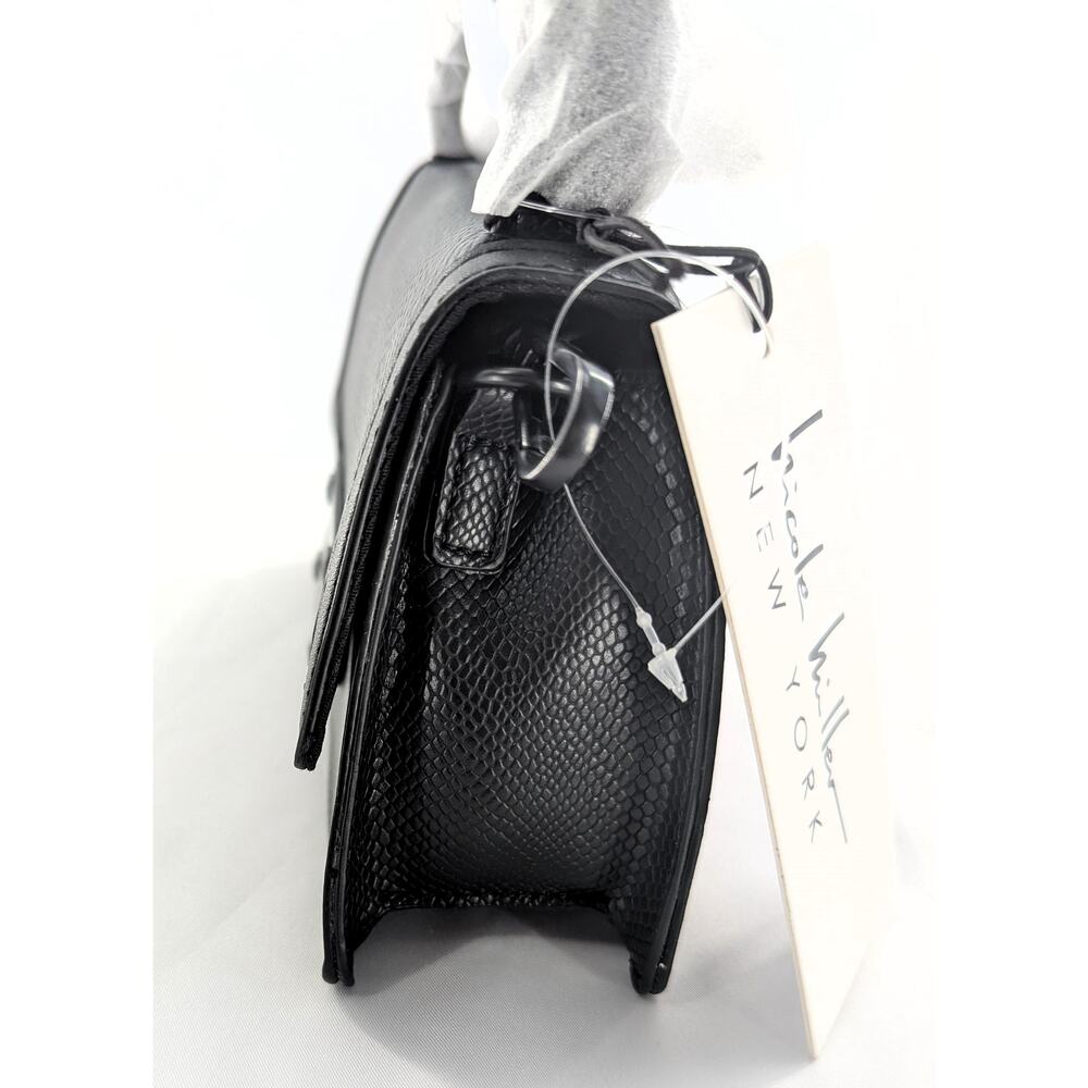 Nicole Miller Black Faux Leather Bag Purse With Chain Accent - Picture 5 of 12